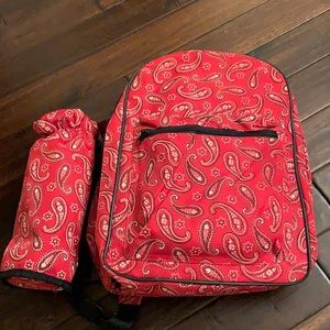 Red, Black and White paisley Picnic Backpack USED